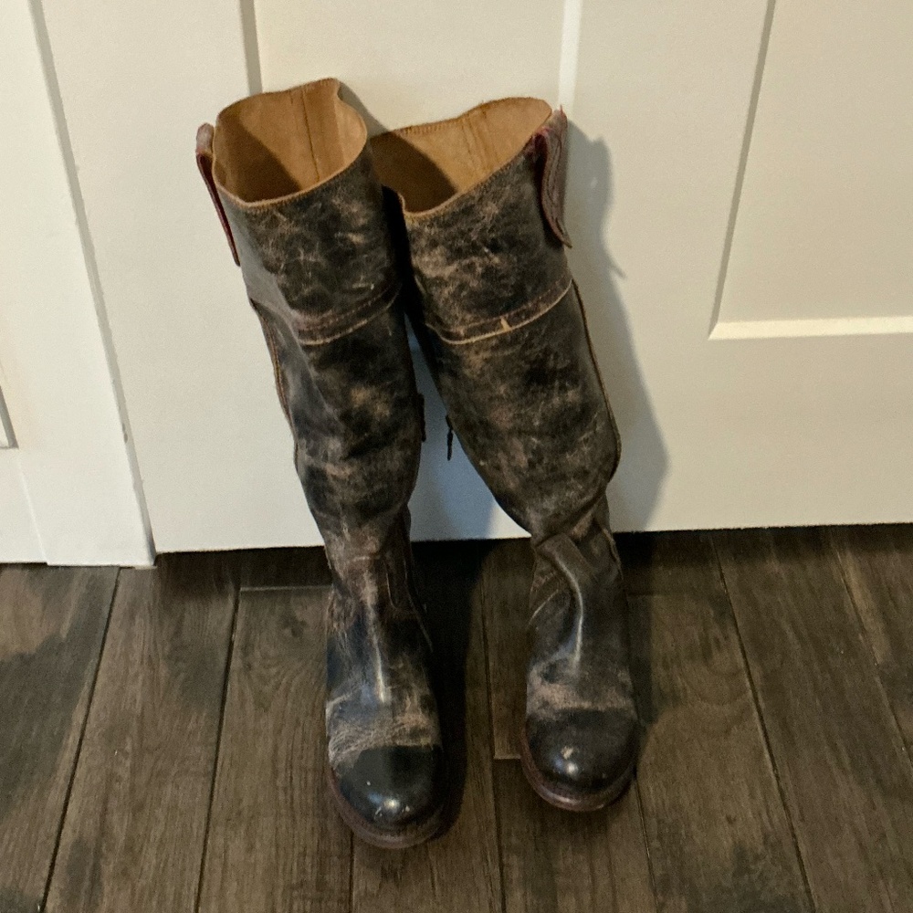 Make Offer:) Bed Stu, Tall Black Distressed Boots, Sz 7.5, Worn twice